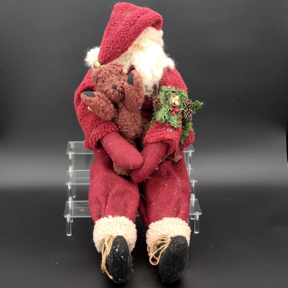 Ohio Wholesale, Inc. Other - Primitive Cloth 28" Santa Claus & Teddy Bear Soft Christmas Figure, Shelf Sitter